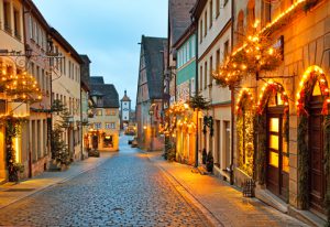 German Town Decorated for Christmas